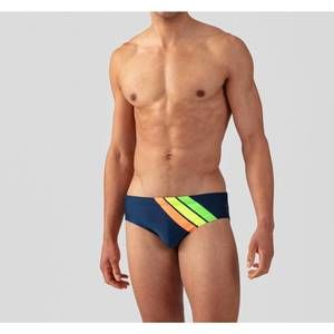 NEW RON DORFF swim briefs neon stripes in navy